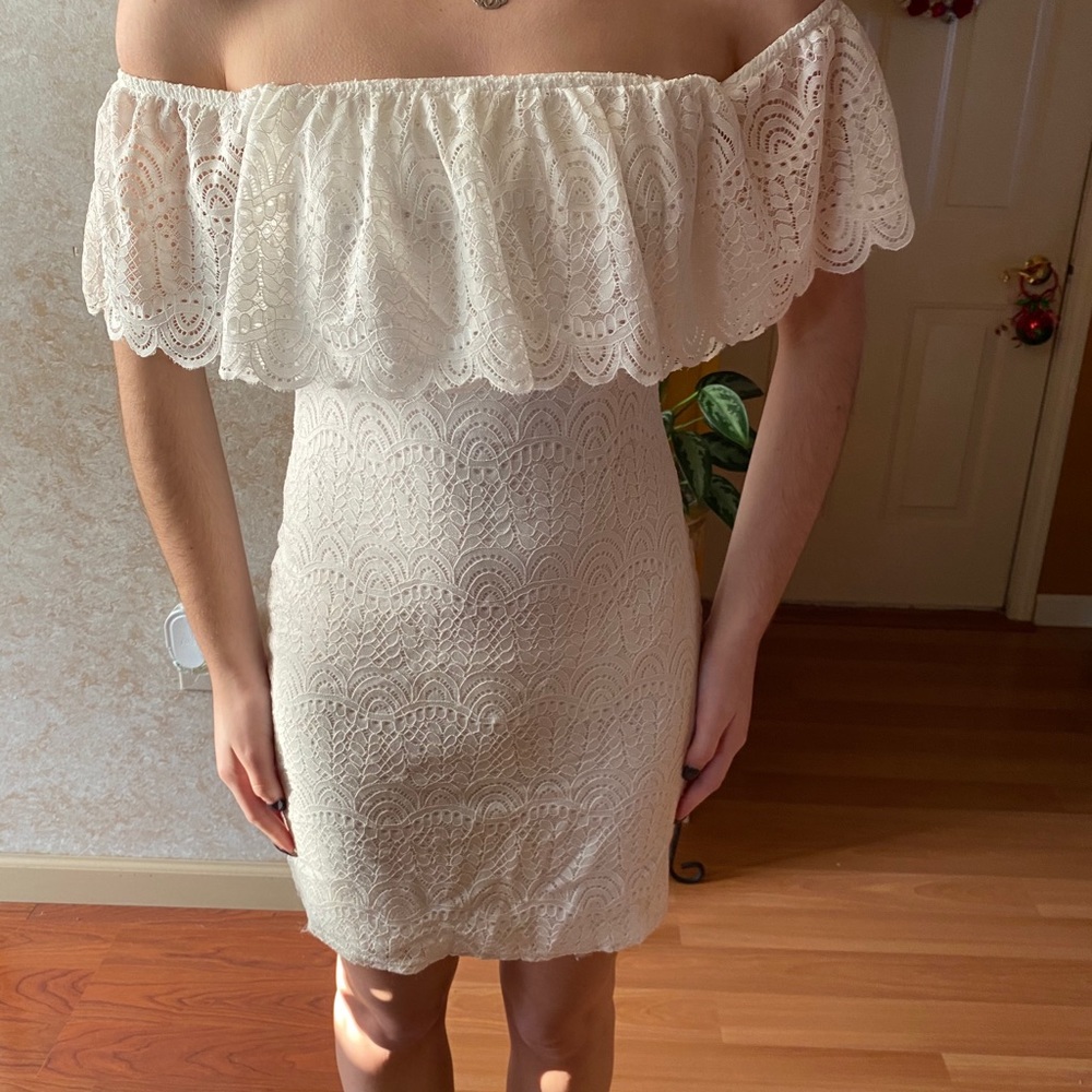White Strapless Lace Dress